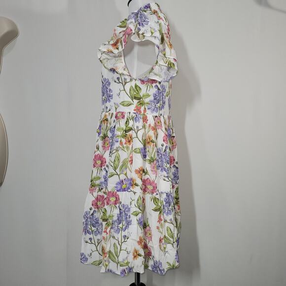 Yumi Kim Floral Hopefield Ivory Peyton Mini Dress Popover Ruffle Sleeves X-Small - Picture 3 of 7